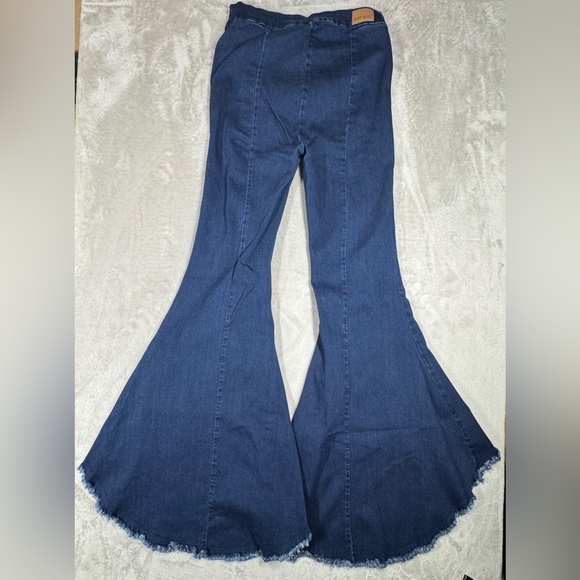 Judy Blue Super Flare Fit Aria Wave Raw Hem Boho Dark Wash Blue Jeans Size 27 - Picture 12 of 16